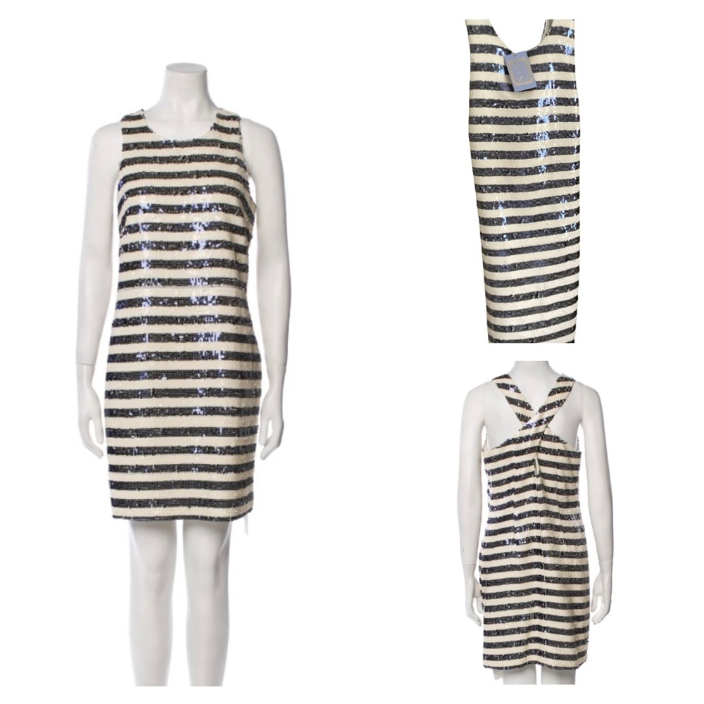 🚨Final Sale🚨! NWT Sail To Sable Navy/Cream Striped Sequin Dress Size 6